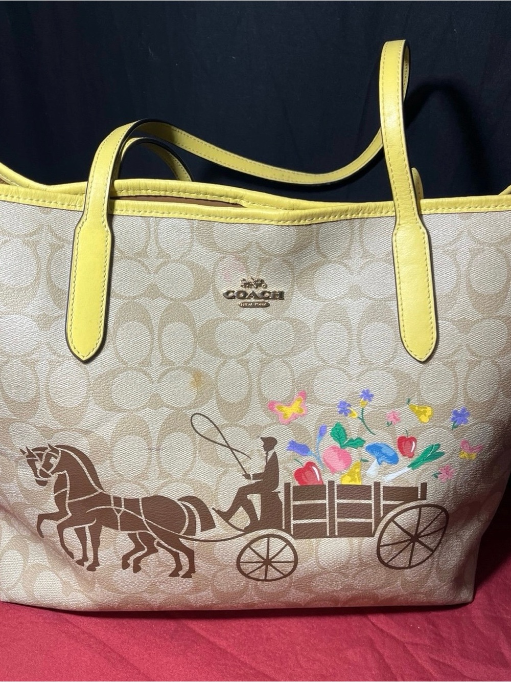 Coach City Tote In Signature Canvas With Dreamy Veggie Horse And Carriage 
Coach